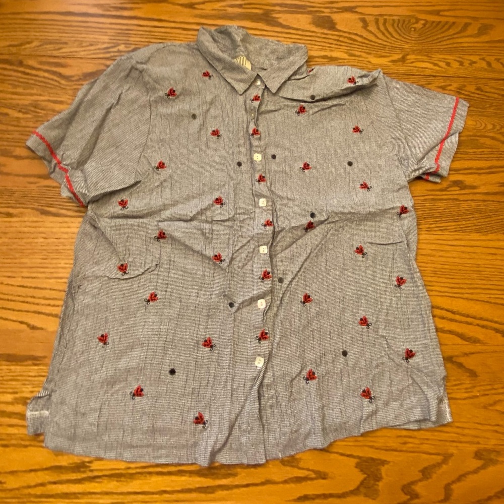 Teddi woman’s button down ladybug blouse 1X